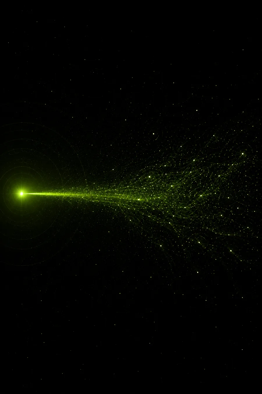 A single point of light emitting a stream of particles.