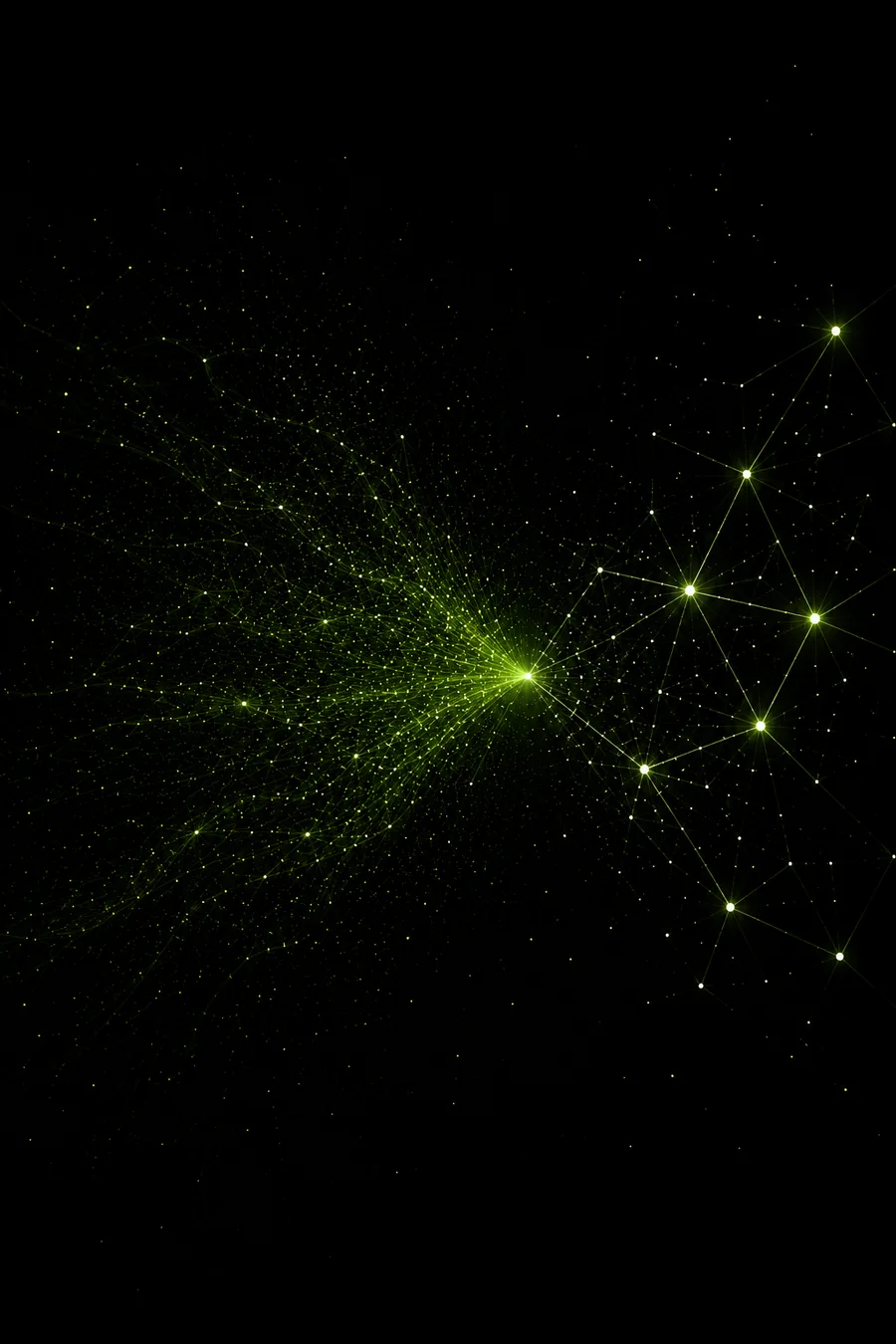 A dense field of particles converging on one bright node.